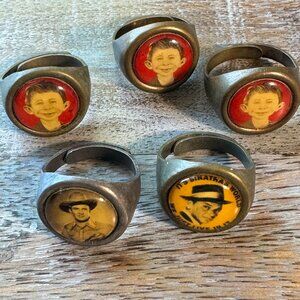 5 Vintage Adjustable Rings: MAD Alfred E. Newman, Gene Autry, Frank Sinatra